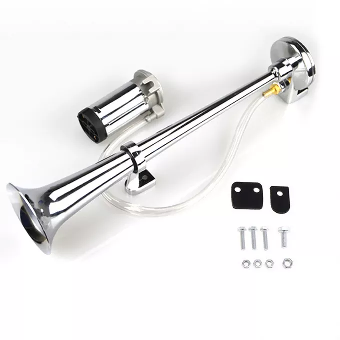 Fanfara samochodowa jednotonowa 12V chromowana 45 cm - widok ogólny