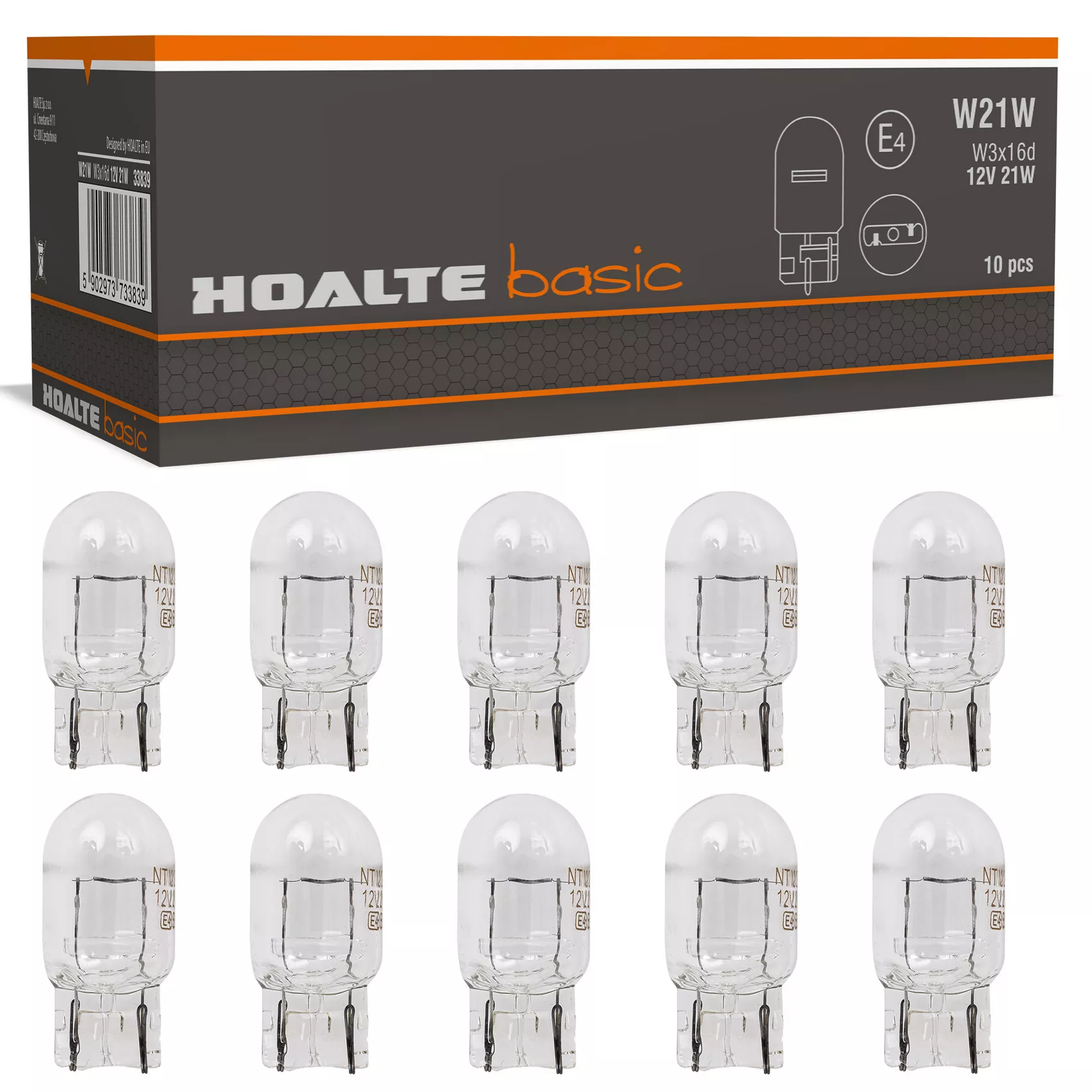 HOALTE W21W T20 Clear — opakowanie i zestaw żarówek