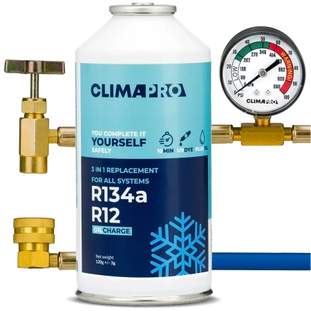 Zestaw olej do klimatyzacji CLIMAPRO 3w1 OILCHARGE R134a / R12 / gaz + UV + wężyk