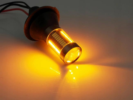 Żarówki DRL LED 2w1 z kierunkowskazem 66 SMD P21W BA15s