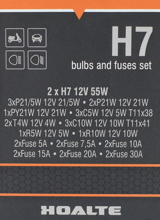 Zestaw żarówek i bezpieczników Hoalte H7 12V 30-elementowy