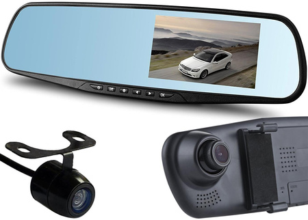 Wideorejestrator jazdy DVR Hoalte w lusterku 4,3" z kamerą cofania 