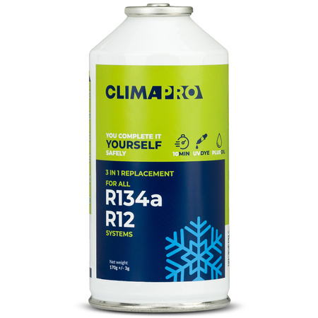 Gaz do napełniania klimatyzacji CLIMAPRO 3w1 / gaz / olej  / UV / R134a / R12