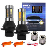Żarówki DRL LED 2w1 z kierunkowskazem 66 SMD P21W BA15s