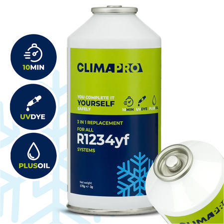 Gaz do napełniania klimatyzacji CLIMAPRO R1234yf 3w1 / gaz / olej / UV